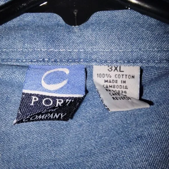 Port & Company Vintage Secret Service Denim Button Up Shirt Size 3xl